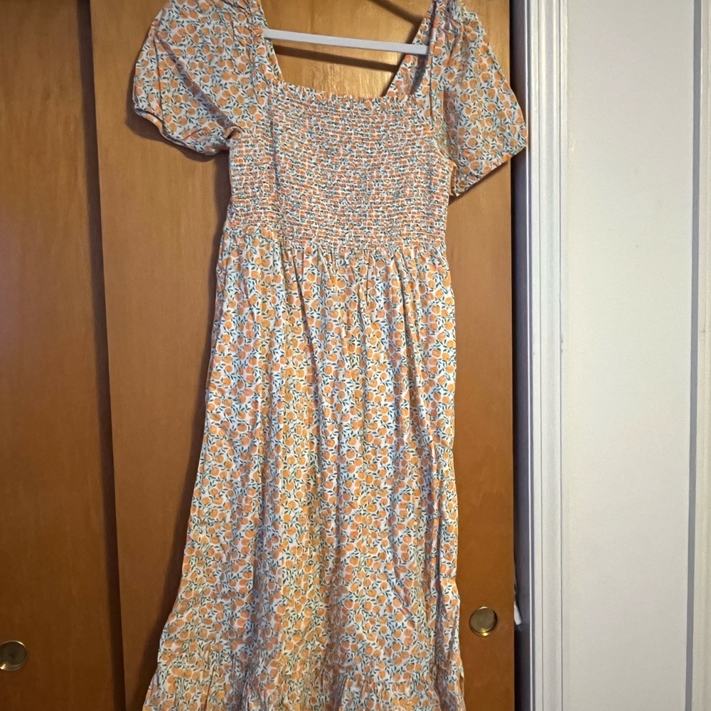 J crew peach print Smocked Dress